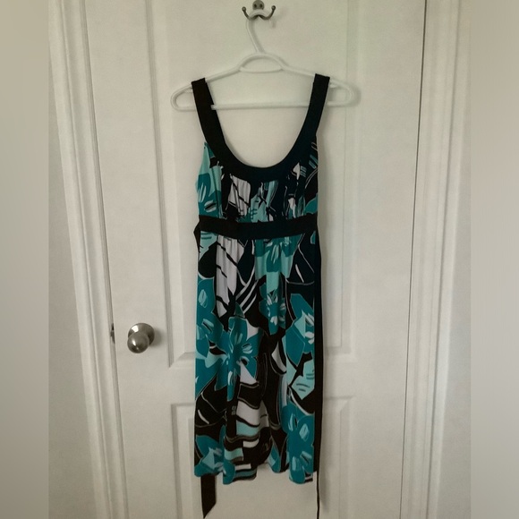 Y2K Black with blue and green flowers midi dress - Picture 1 of 3